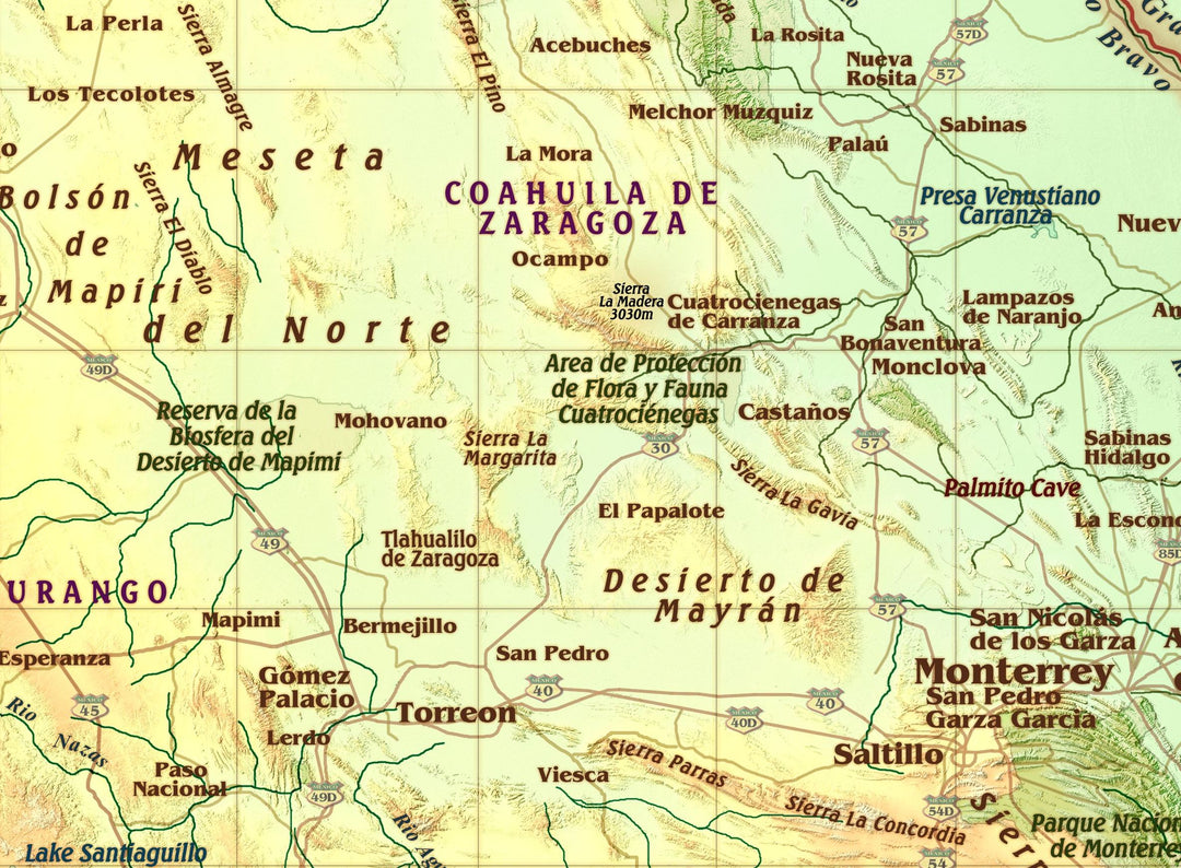Antique Style Wall Map of Mexico
