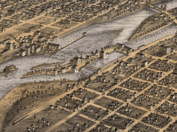 Bird's Eye View of Minneapolis and Saint Anthony, Minnesota, 1867