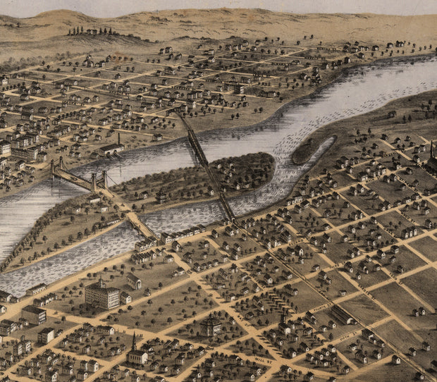 Bird's Eye View of Minneapolis and Saint Anthony, Minnesota, 1867