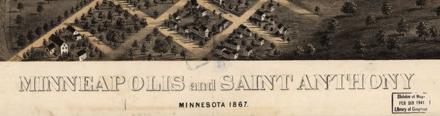 Bird's Eye View of Minneapolis and Saint Anthony, Minnesota, 1867