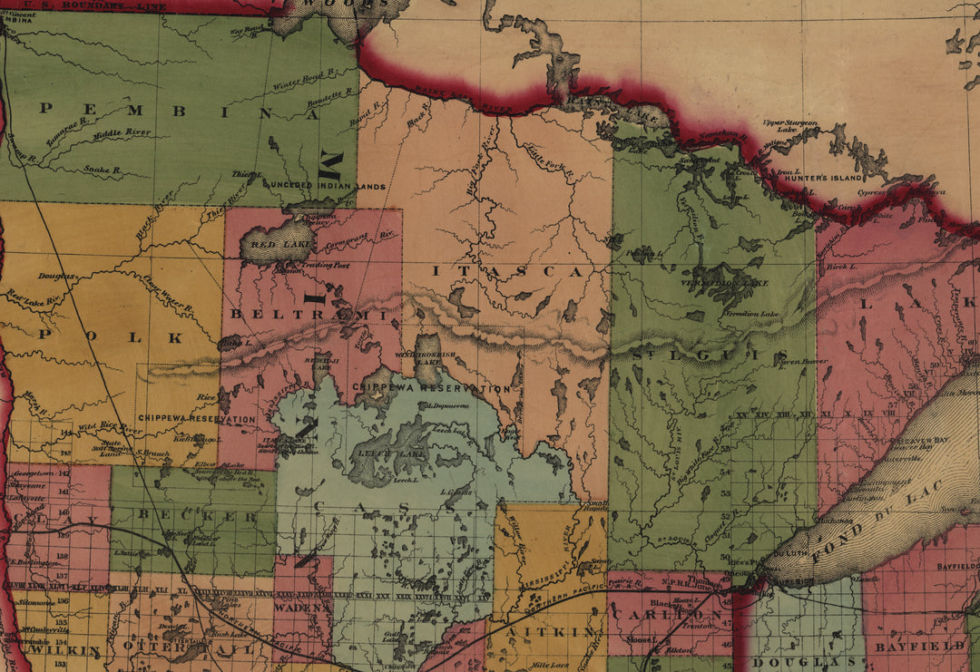 Railroad and Post Office Map of Minnesota and Wisconsin, 1871