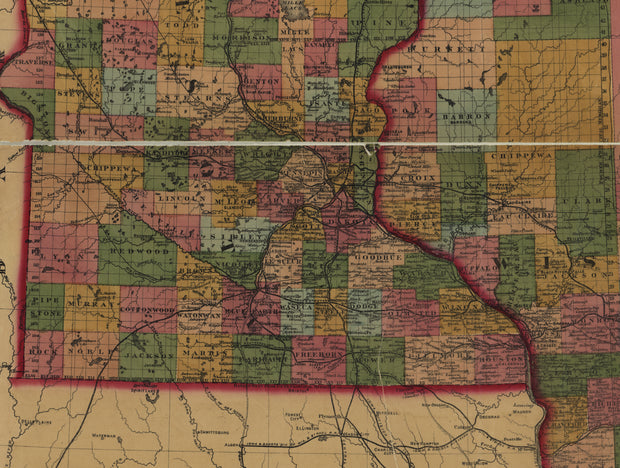 Railroad and Post Office Map of Minnesota and Wisconsin, 1871