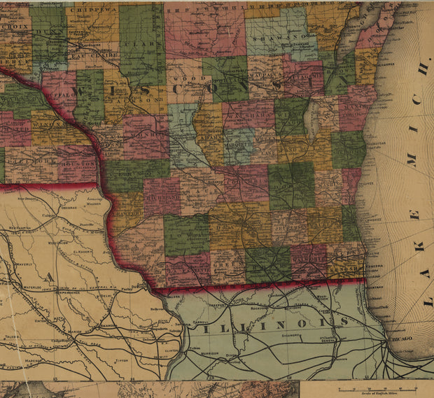 Railroad and Post Office Map of Minnesota and Wisconsin, 1871
