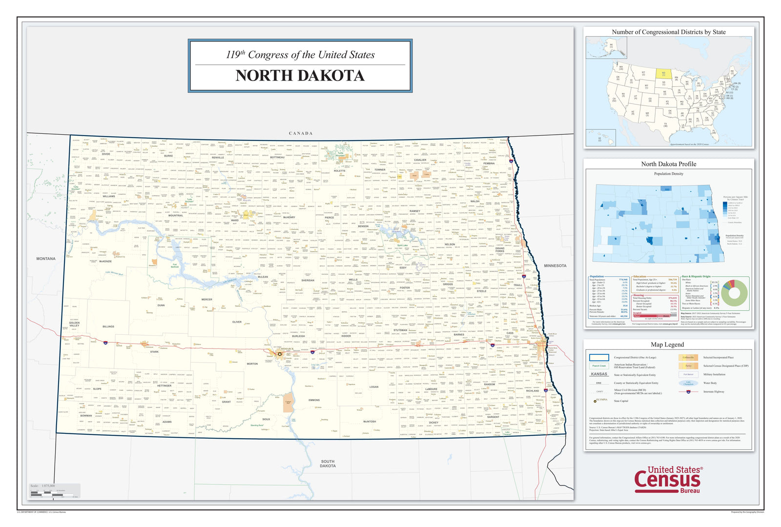 North Dakota Congressional District Wall Map