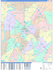 Color Cast Zip Code Style Wall Map of Charlotte, NC  by Market Maps