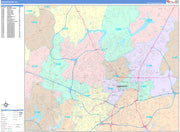 Color Cast Zip Code Style Wall Map of Greensboro, NC by Market Maps