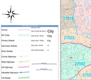 Color Cast Zip Code Style Wall Map of Raleigh, NC by Market Maps