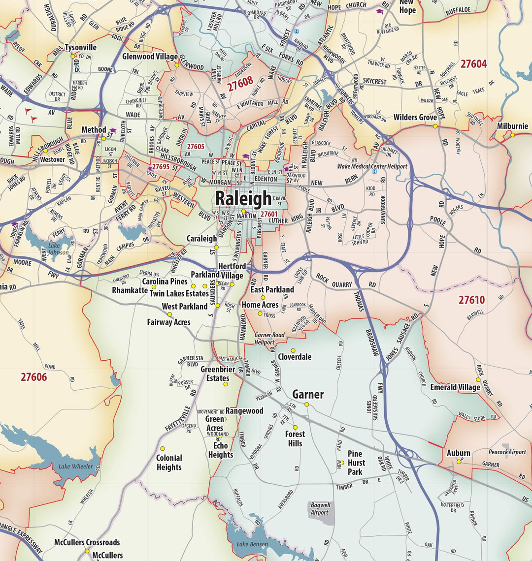 Raleigh - Durham Area Zip Code Map