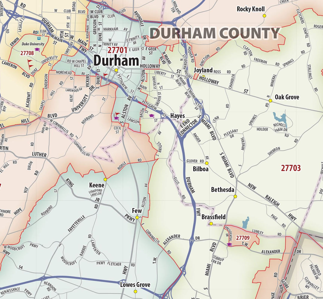 Raleigh - Durham Area Zip Code Map