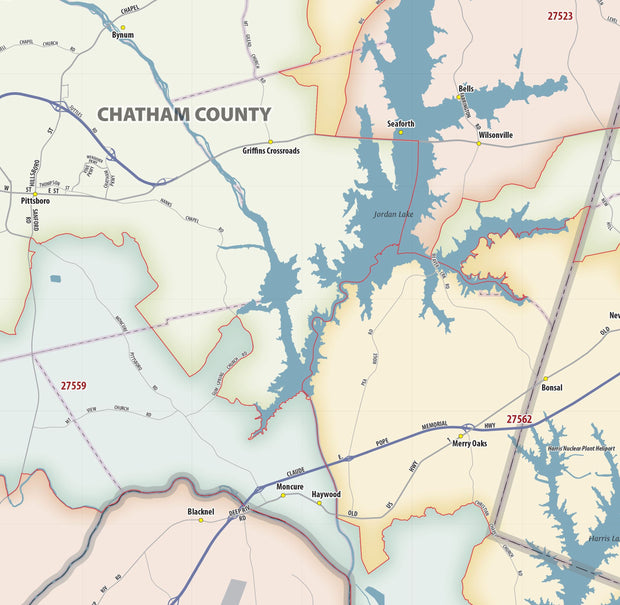 Raleigh - Durham Area Zip Code Map – American Map Store