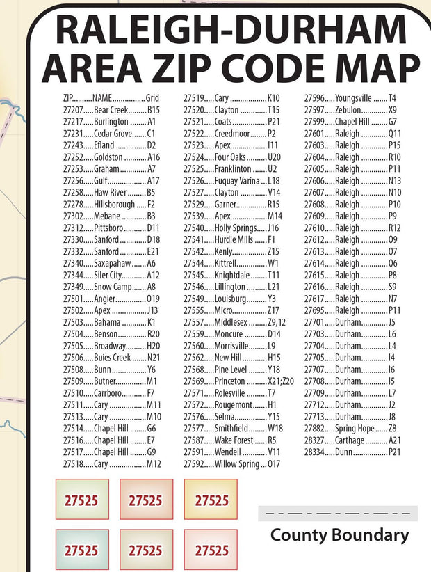 Raleigh - Durham Area Zip Code Map – American Map Store