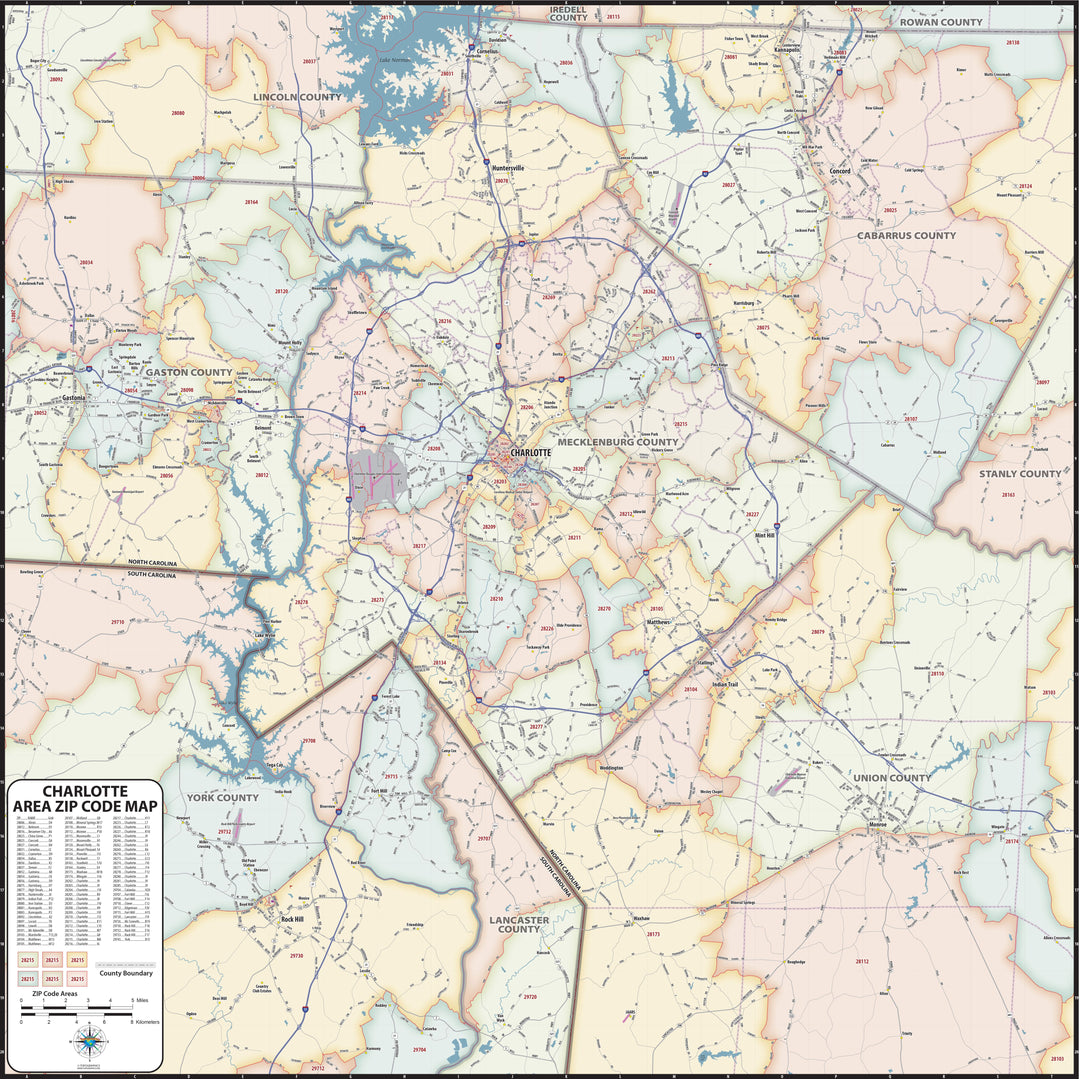 Charlotte Area Zip Code Map