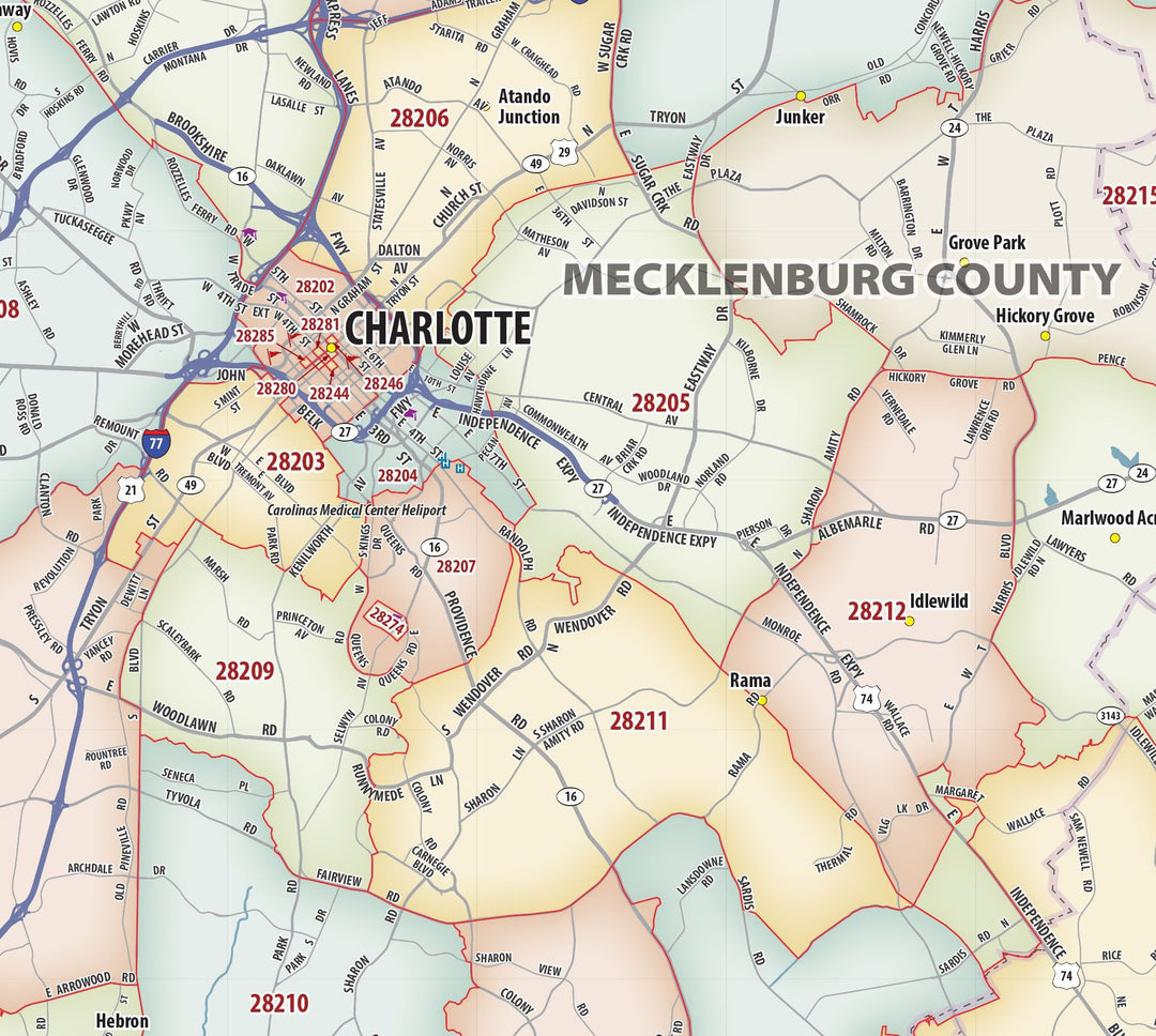 Charlotte Area Zip Code Map