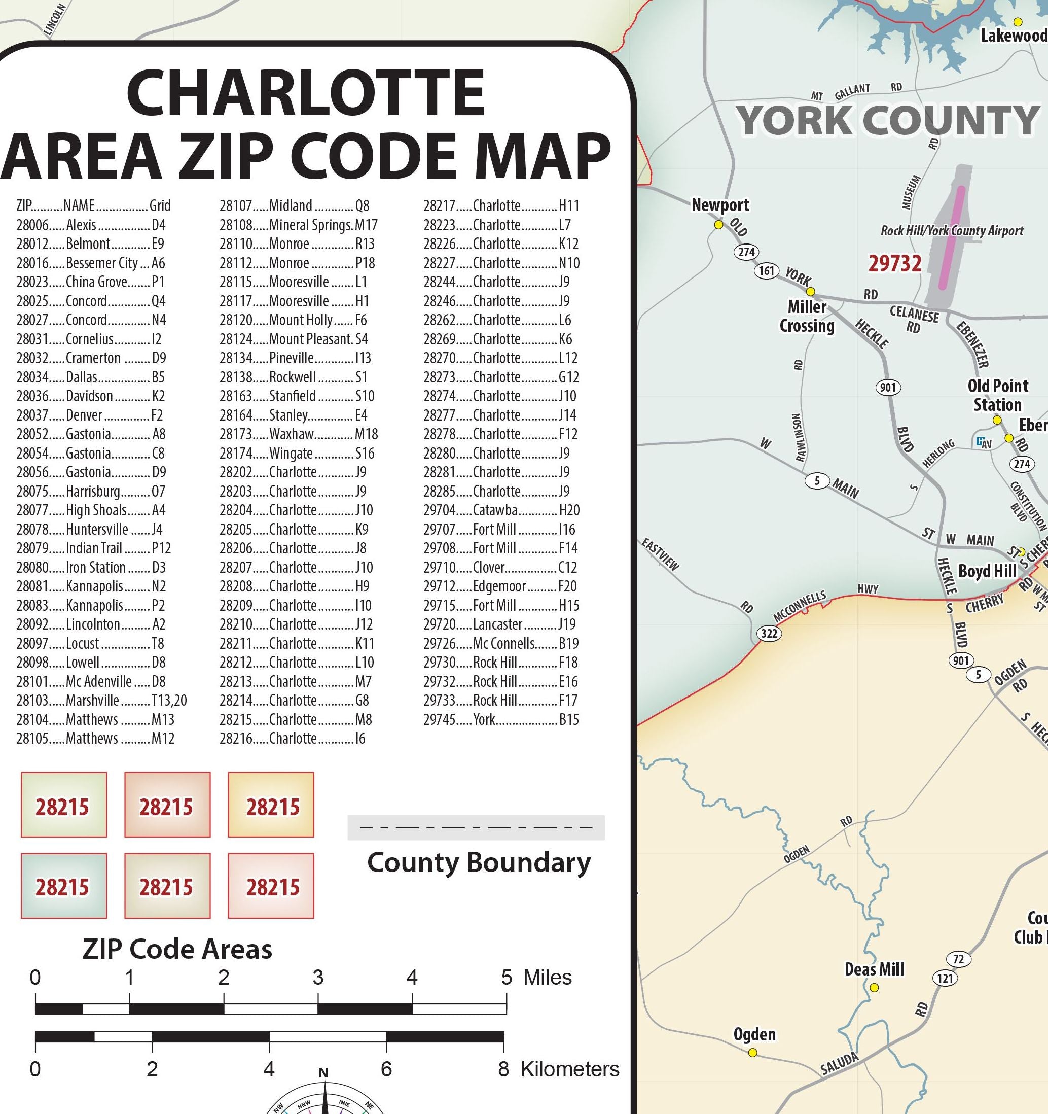 Charlotte Area Zip Code Map – American Map Store