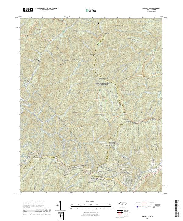 US Topo 7.5-minute map for Bunches Bald NC