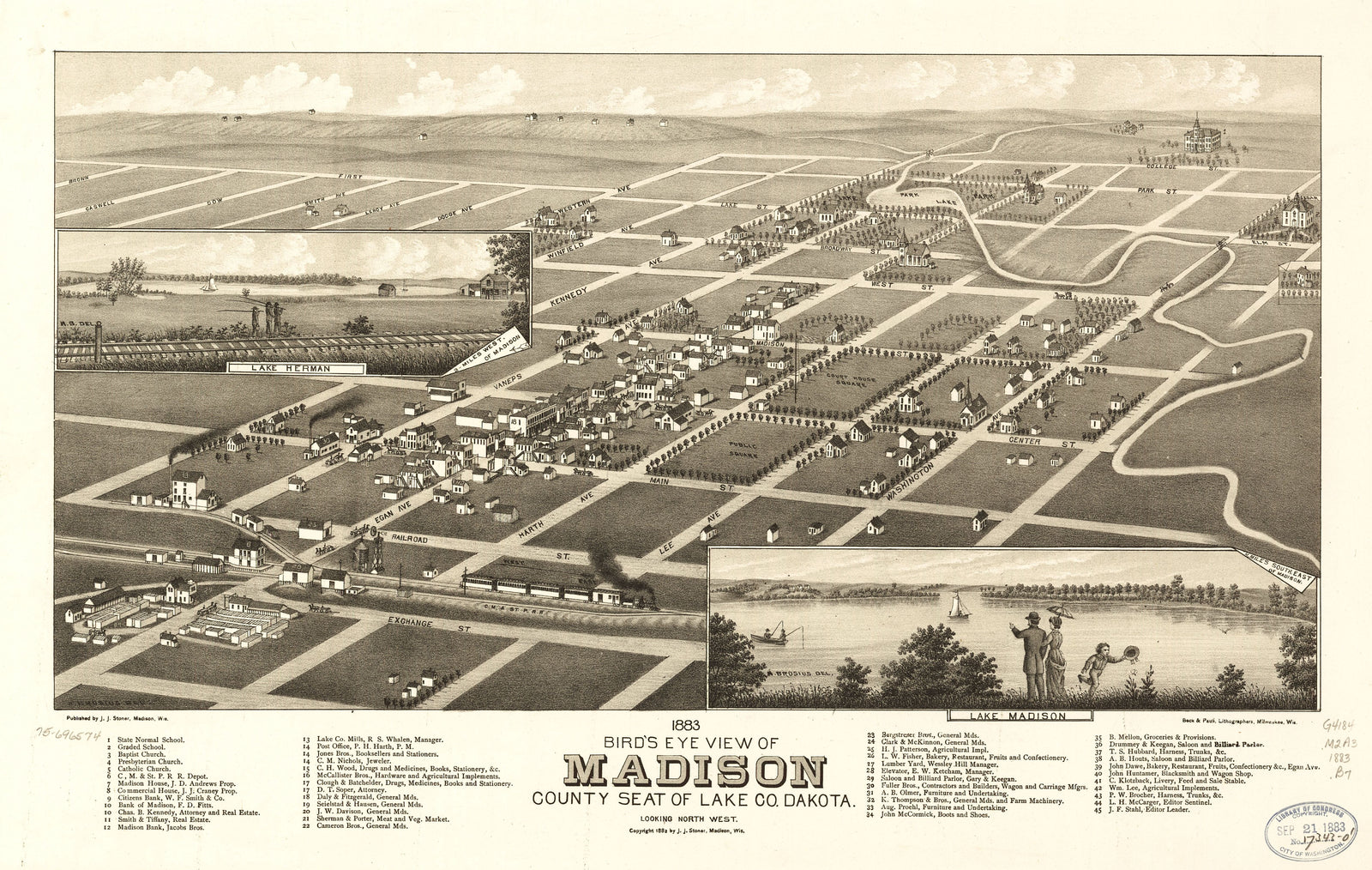 Bird's Eye View of Madison, ND - 1883