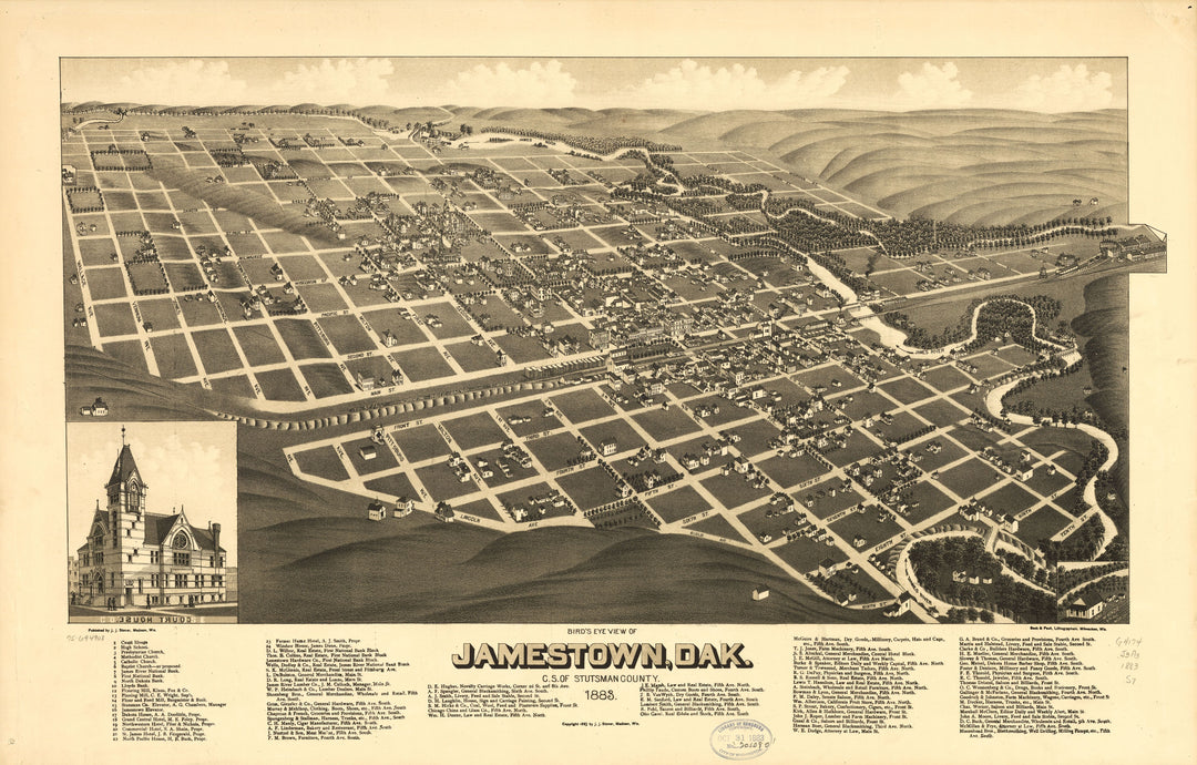 Bird's Eye View of Jamestown, ND - 1883