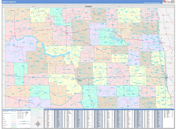 Color Cast Style Wall Map of North Dakota by Market Maps