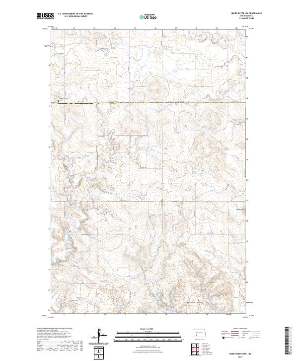 US Topo 7.5-minute map for Heart Butte NW ND