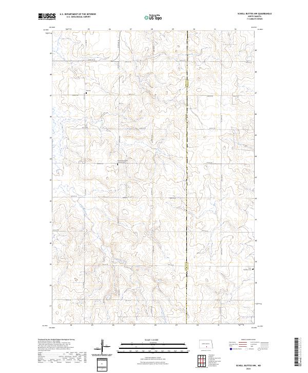 US Topo 7.5-minute map for Schell Buttes NW ND