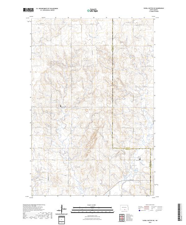 US Topo 7.5-minute map for Schell Buttes SW ND