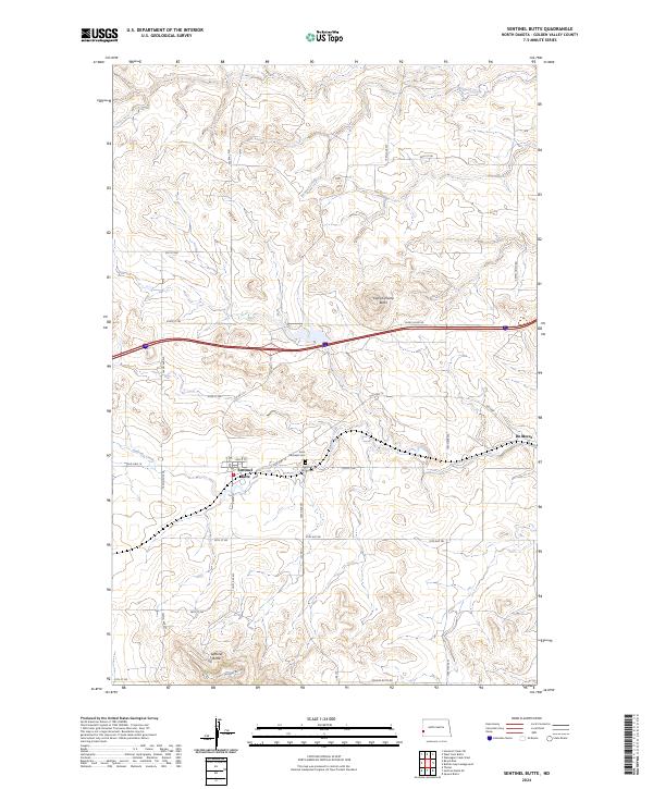 US Topo 7.5-minute map for Sentinel Butte ND