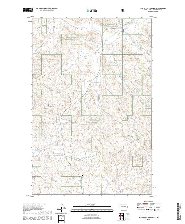 US Topo 7.5-minute map for West of Flat Rock Butte ND