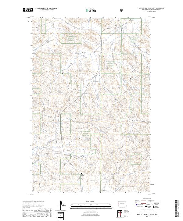US Topo 7.5-minute map for West of Flat Rock Butte ND