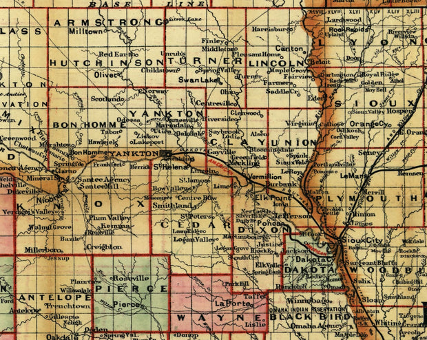 Cram's Railroad and Township Map of Nebraska, 1879