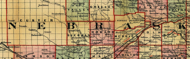 Cram's Railroad and Township Map of Nebraska, 1879