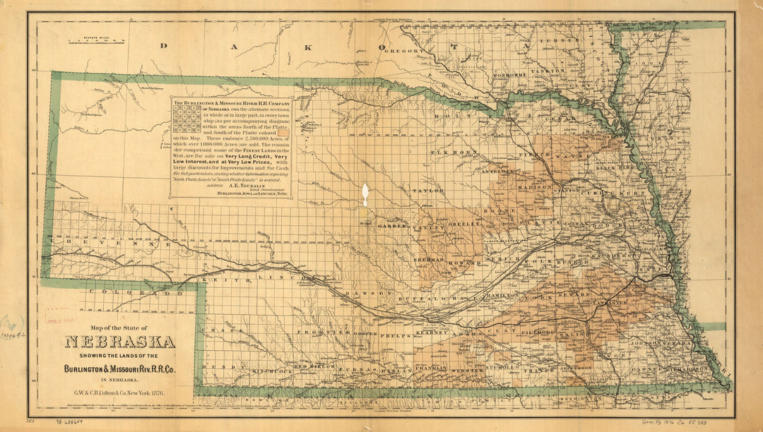 Map of the State of Nebraska Showing the Lands of Burlington and Missouri River RR Co&