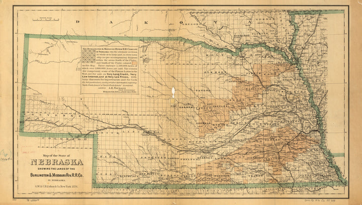 Map of the State of Nebraska Showing the Lands of Burlington and Missouri River RR Co&