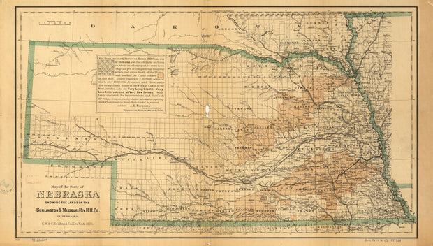Map of the State of Nebraska Showing the Lands of Burlington and Missouri River RR Co's