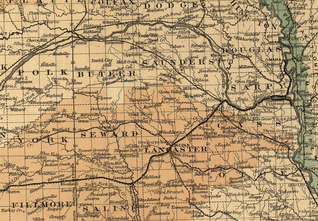 Map of the State of Nebraska Showing the Lands of Burlington and Missouri River RR Co's
