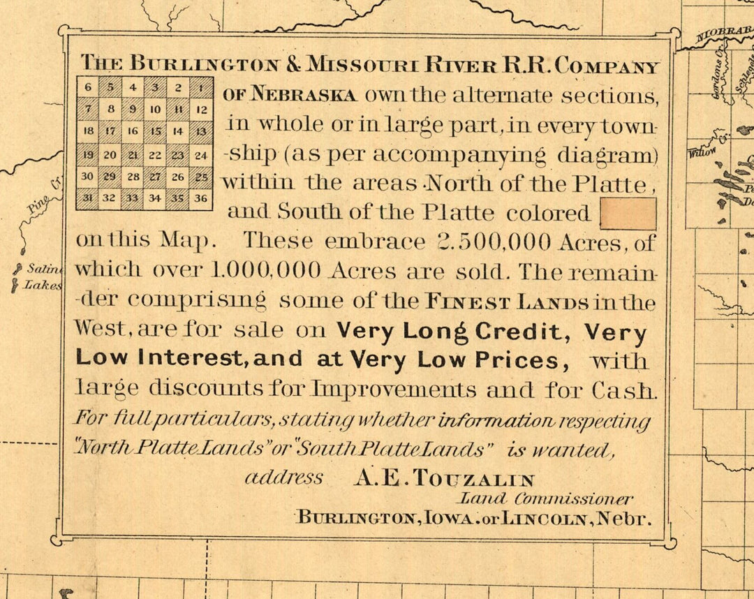 Map of the State of Nebraska Showing the Lands of Burlington and Missouri River RR Co&