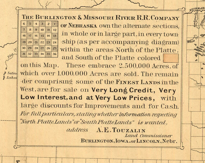 Map of the State of Nebraska Showing the Lands of Burlington and Missouri River RR Co&
