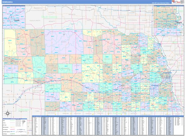 Color Cast Style Wall Map of Nebraska by Market Maps