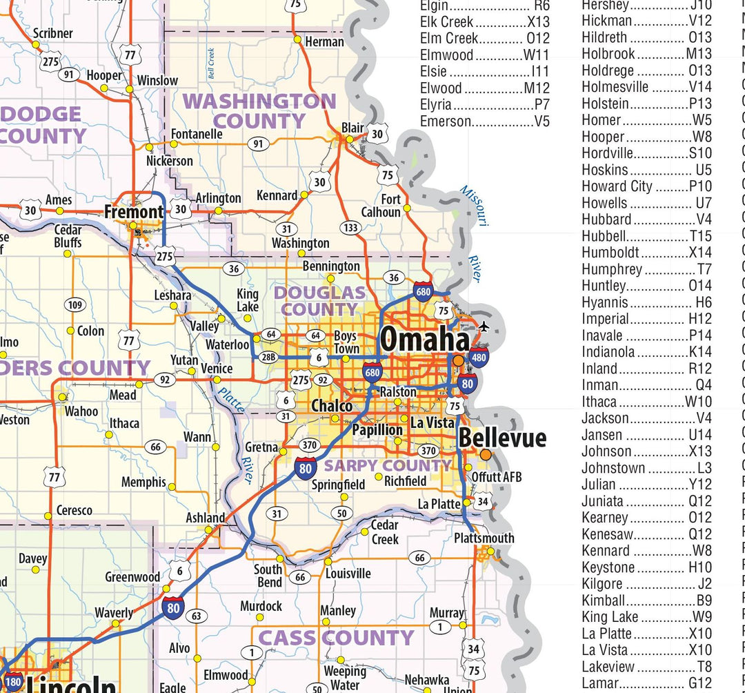 Nebraska Wall Map