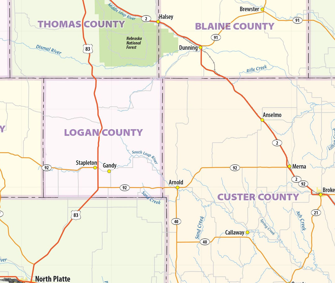 Nebraska Wall Map
