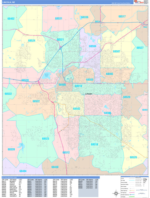 Colorcast Zip Code Style Wall Map of Lincoln, NE by Market Maps ...