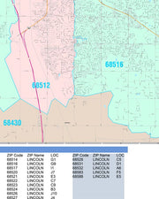 Colorcast Zip Code Style Wall Map of Lincoln, NE by Market Maps