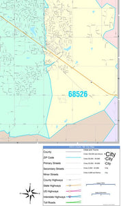 Colorcast Zip Code Style Wall Map of Lincoln, NE by Market Maps