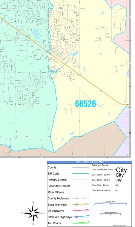 Colorcast Zip Code Style Wall Map of Lincoln, NE by Market Maps