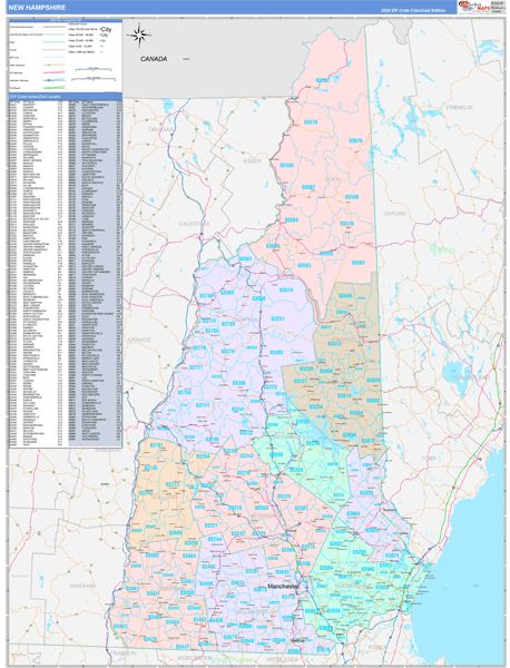 Color Cast Style Wall Map of New Hampshire