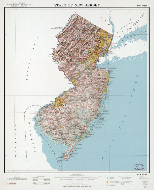 Map of The State of New Jersey by the USGS, 1974
