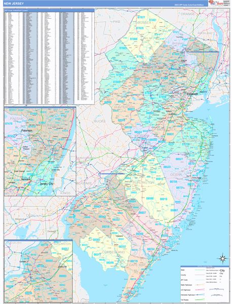 Color Cast Style Wall Map of New Jersey by Market Maps