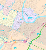 Colorcast Zip Code Style Wall Map of Newark, NJ by Market Maps