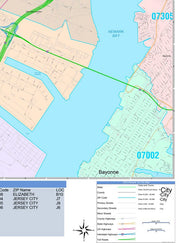 Colorcast Zip Code Style Wall Map of Newark, NJ by Market Maps