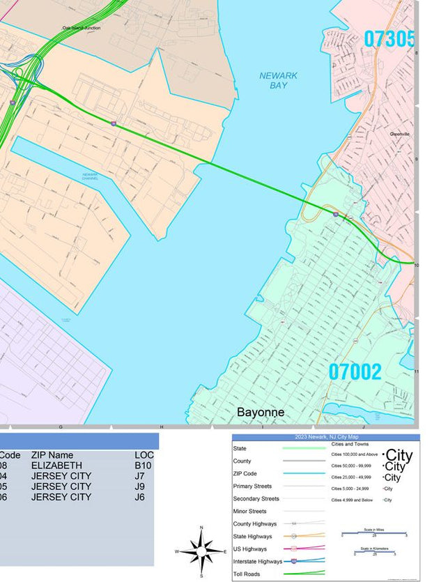 Colorcast Zip Code Style Wall Map of Newark, NJ by Market Maps