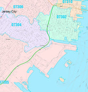 Colorcast Zip Code Style Wall Map of Jersey City, NJ by Market Maps